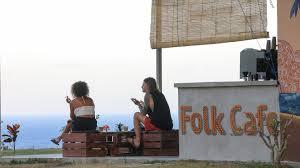 Folk Cafe hilltop terrace with sea view over Pantai Lancing, Tampah, Lombok