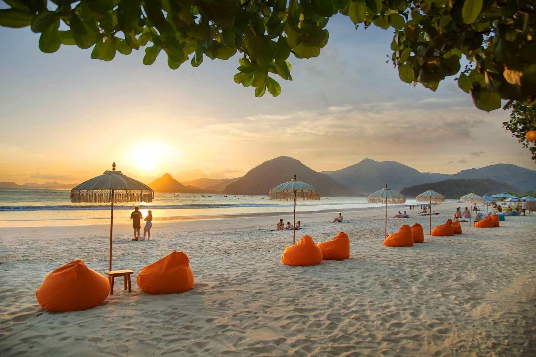 Sunset over Selong Belanak Beach from Laut Biru Bar and Restaurant