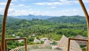 Green Poya Resort hilltop view over the South Lombok countryside near Selong Belanak