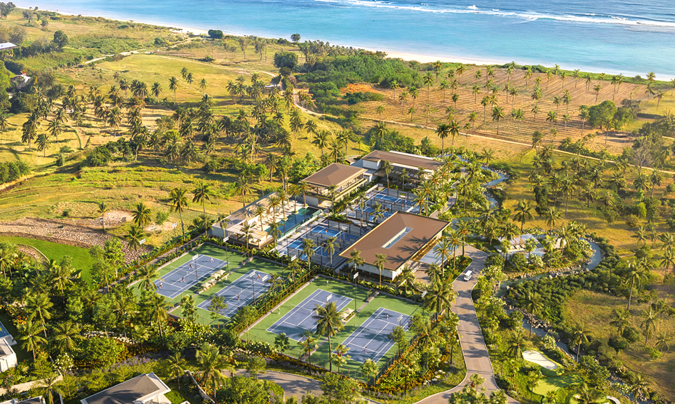 Aerial rendering of the Rafa Nadal Tennis Center at Samara Lombok near the south coast